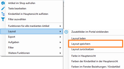 Menüführung für Filter und Layouts